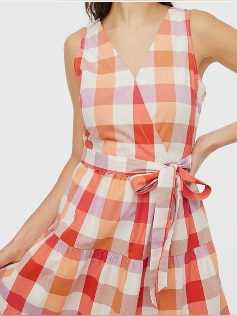 J Crew Fit & Flare Belted Tie Gingham Colorblock Sleeveless Summer Dress Sz 8 - Picture 3 of 9